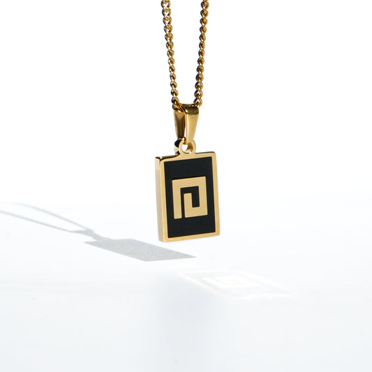 Rectangle D Enamel Pendant Necklace GOLD