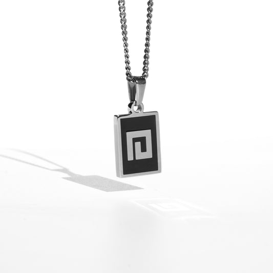 Rectangle D Enamel Pendant Necklace SILVER