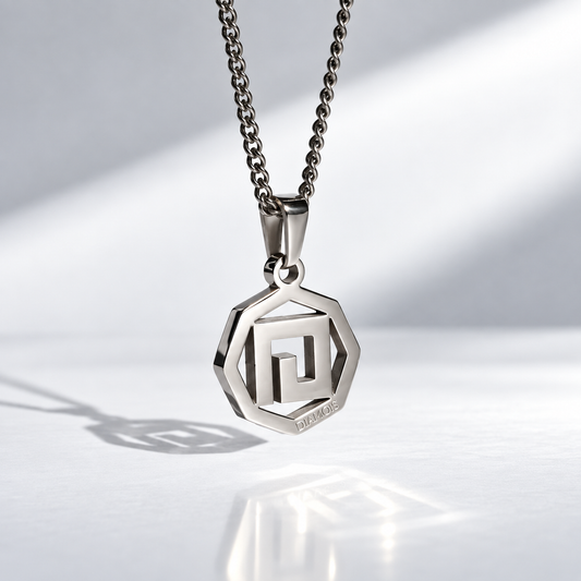 Octagonal D Pendant Necklace SILVER