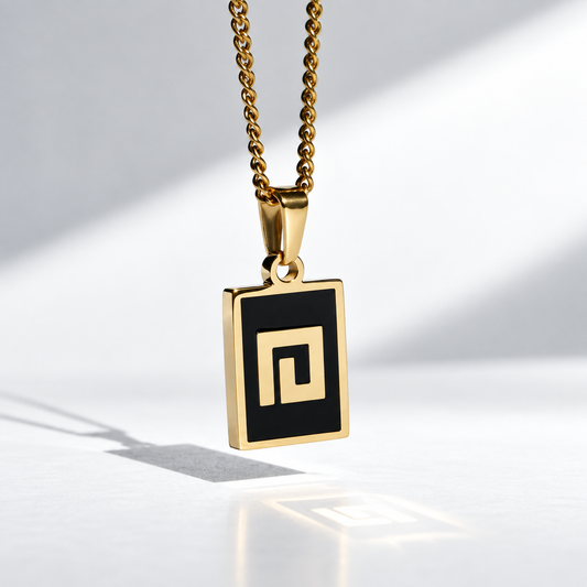 Rectangle D Enamel Pendant Necklace GOLD