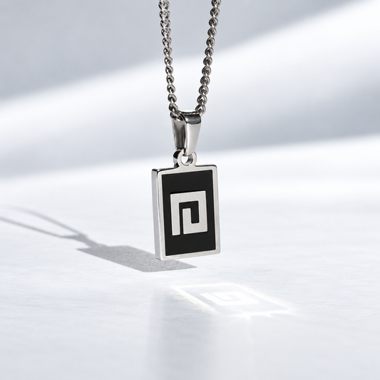 Rectangle D Enamel Pendant Necklace SILVER