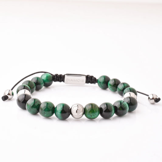 Green Tiger's Eye Stone Beaded Bracelets Silver