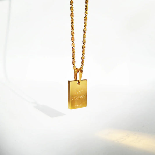 STAY STRONG RECTANGLE NECKLACE GOLD